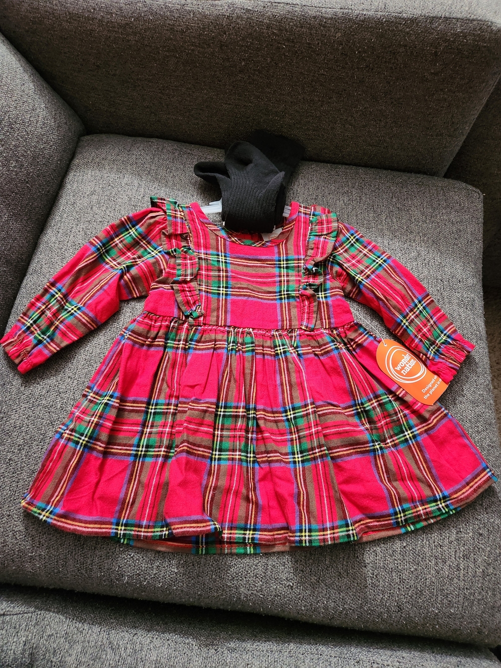 Wonder Nation Red Plaid Ruffle Dress with Black Legging For Girls Size 6-9M
